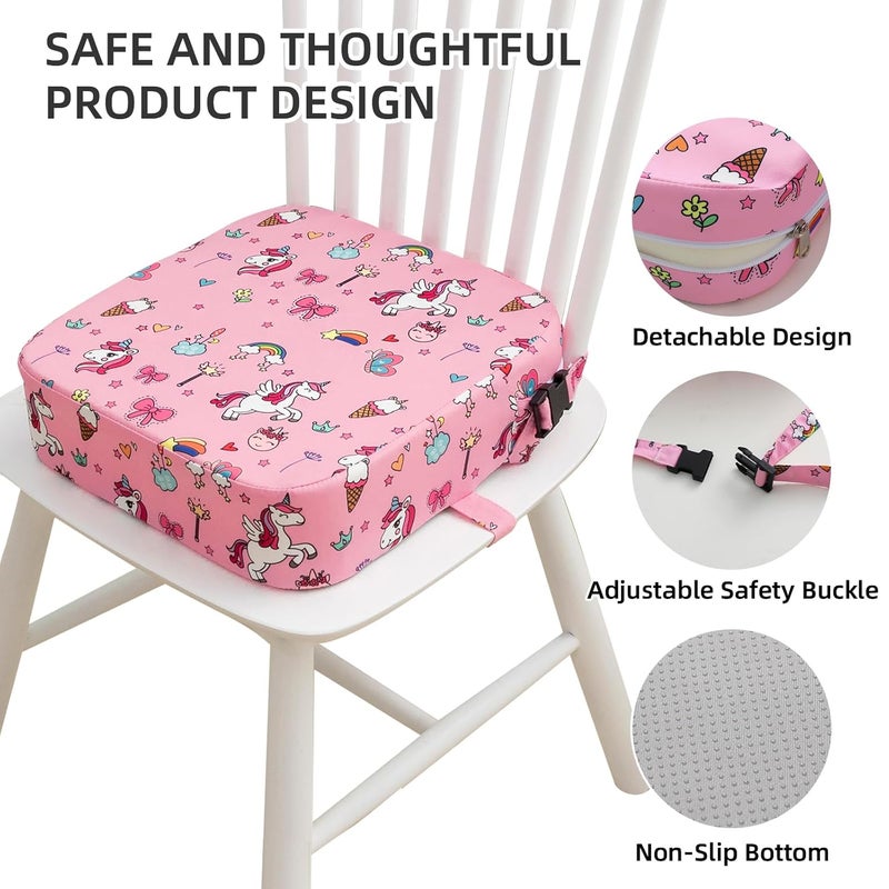 Eiury Toddler Booster Seat for Dining Table, Portable Kids Booster Seat with Safety Buckles Portable Increasing Booster Cushion with Non-Slip Bottom (Pink Unicorn) - Image 5
